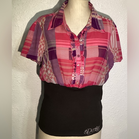Dereon vintage Pink and Black Womens blouse size 1X - Picture 1 of 7